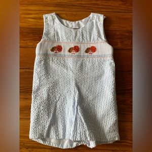 Smocked baby boy sports romper